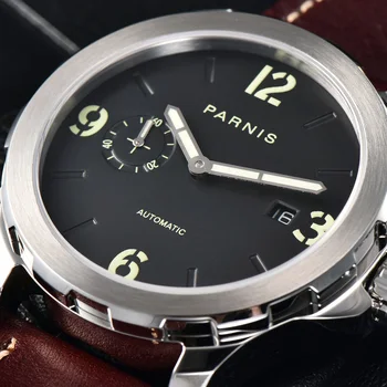 Ново записване, механични часовници на луксозна марка Parnis 44 мм, ежедневни автоматични часовници, мъжки сапфировые 5Бар, Кожени, светещи reloj hombre
