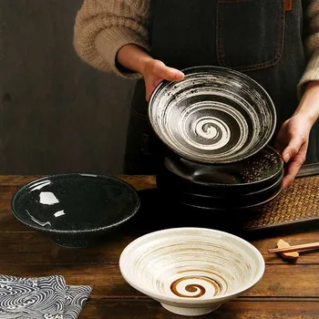 Японската подглазурная керамични шапка ръчна изработка с градиентной рисувани, купа за рамена, ресторант, Домашна юфка за приготвяне на салата, Голяма купа за супа
