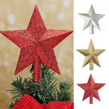 звезда на върха на коледната елха 10 см, Забавни Коледни декорации за дома, Блестяща златна пудра на прах, петолъчна звезда, коледна украса