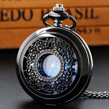 Модерен Звезден Небето-син циферблат, Ретро кварцов джобен часовник, колие в стил steampunk, Аналогов сувенир, подарък за мъже и жени