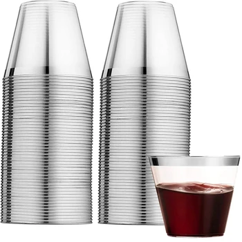 Пластмасови чаши в сребърна рамка, пластмасови чаши за еднократна употреба, чаши за напитки, Вечерни Чаши за шампанско, Мартини коктейл