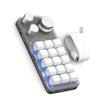 Механична клавиатура с 15 програмируеми ключове и вложки за копиране на светлина RGB, 3 дръжки