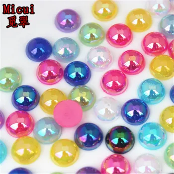 Micui 100шт, 8 мм, Цвят AB, Акрилни кристали с кръгла форма, мъниста с плоска обратна страна за украса на дрехи, бижута, аксесоари MC589