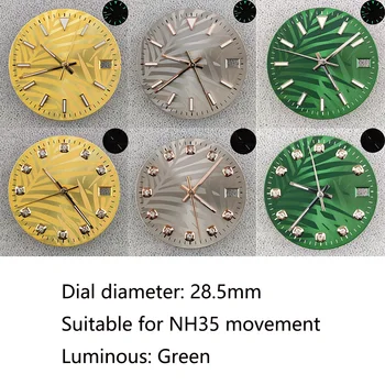 Подходящ за компоненти механизъм NH35, 28,5 мм циферблат зелено /жълто / каменно сиво-зелен светлинен циферблат NH35 + аксесоари за часа стрелка