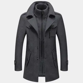 Стилно палто, однотонная есенно-зимно мъжко яке, топло яке с цип