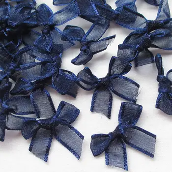 50 бр./лот тъмно синя панделка от органза с цветя и панделки, сватбени апликации за бродерия, Деко D005406