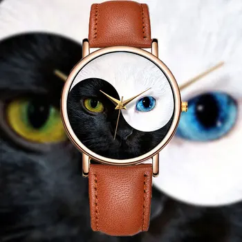 Нови дамски часовници с котка, луксозни Маркови Кожени Кварцов часовник, Модни Ежедневни Творчески часовници за двойки Reloj Mujer Montre Femme