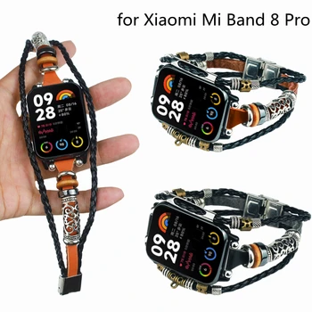 Ретро кожена гривна за Xiaomi Mi Band 8 Pro Каишка Ретро гривна Модерни плетени въжета за часа Mi Band 8Pro Каишка