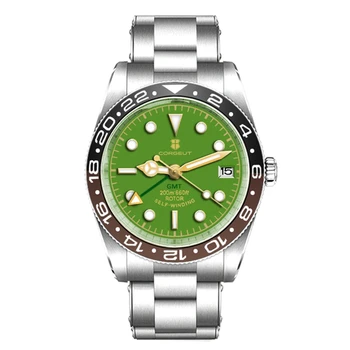 39 мм Стерилен стомана Corgeut NH34, небето-синьо Зелен циферблат, мъжки часовници, сапфир стъкло, керамични bezel, автоматични часовници